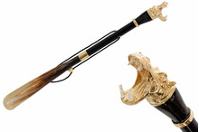 HIPPOPOTAMUS GOLD – Încălțător cu cap de hipopotam auriu, tijă din lemn și capăt din corn | Pasotti