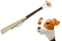 JACK RUSSELL GOLD – Încălțător auriu cu tijă maro, cap de Jack Russell | Pasotti