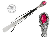 RED GEM SILVER – Încălțător negru cu mâner argintiu decorat cu cristal roșu | Pasotti