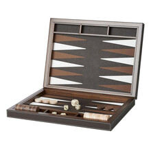 Set de table S din lemn de nuc, mahon si piele, mocca/tabacco/white, BACKGAMMON CASE