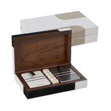 Joc de Poker din lemn de nuc si piele de caprioara, white/black, FLOW