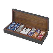 Joc de Poker din lemn de nuc si piele POKER CASE