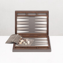 Joc de table din piele si lemn de nuc, mud/nude BOND