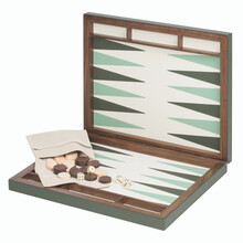 Joc de table din piele si lemn de nuc, vernil L BACKGAMMON CASE