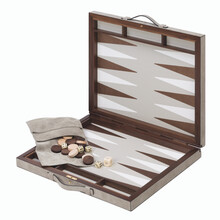 Joc de table din piele si lemn de nuc, alb/nude BOND