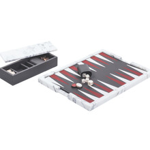 Joc de table din marmura Travertino, piele si lemn de nuc, marble ETTORE