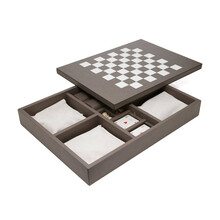 Set de table, sah, Dame si Domino, din lemn de nuc si piele, GAME COMPENDIUM