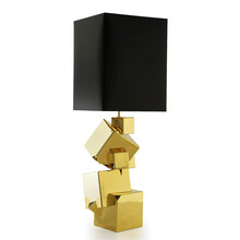 PYRITE - Lampa mare de masa cu bază din ceramică aurie și abajur din mătase neagră