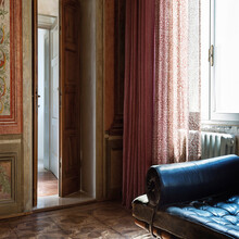 TRIONFO - Perdea Din In Imprimat Cu Model Oriental De Frunze Și Flori