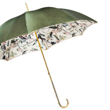 OLIVE GREEN – Umbrelă damă verde măsliniu față dublă cu interior floral și mâner bijuterie