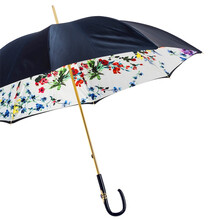 NAVY FLOWERS – Umbrelă damă bleumarin față dublă cu interior flori de câmp și mâner din acetat