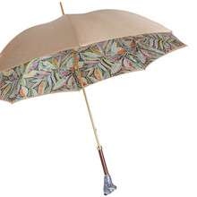 KOALA – Umbrelă damă bej cu interior frunze multicolore și mâner decorativ