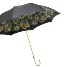 BLACK PEACOCK – Umbrelă damă neagră cu interior decor pene de păun