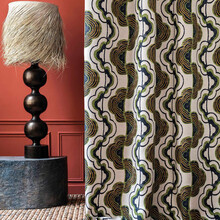 SORA – Țesătură din in imprimat cu motive retro în culori contrastante