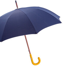 BESPOKE NAVY – Umbrelă bărbați albastră cu buline mici și mâner din piele galben