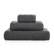 CHEVRON - Set 3 Prosoape antracit, 100% bumbac premium, ultra-absorbante