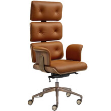 ARMADILLO 1 | Fotoliu prezidențial pivotant din piele maro și baza metalica bronz