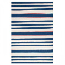 LITORAL- Covor din lână cu dungi bleumarin, alb și roșu, lucrat manual