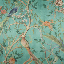 HIROKI Tapet chinoiserie – Păsări exotice și vegetație luxuriantă, Jab Anstoetz
