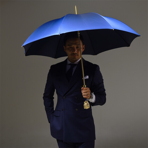 Umbrela pentru barbati, albastra cu maner decor Lion