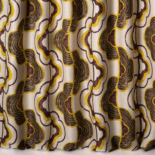 SORA – Țesătură din in imprimat cu motive retro în culori contrastante