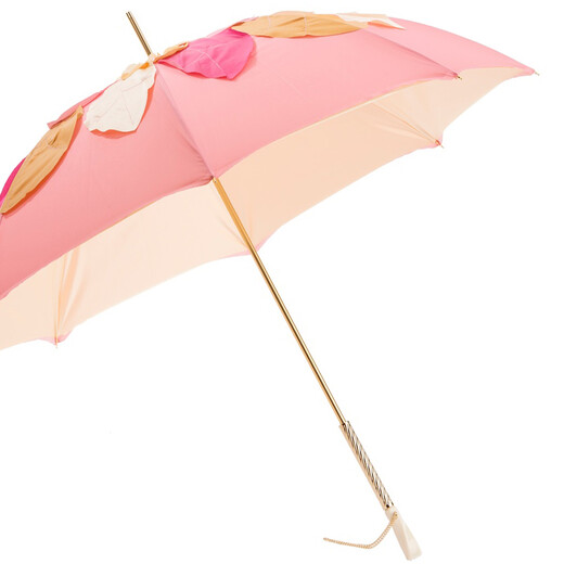 Umbrela roz cu frunze si dubla tesatura
