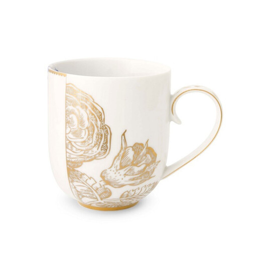 Set 6 cani mari fara farfurie, pentru ceai / cafea, decor floral ROYAL WHITE