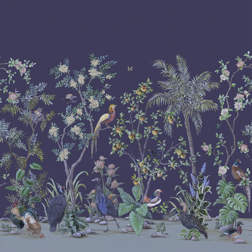 POMGRANATE Tapet panoramic – Rodia și păsări exotice în stil Chinoiserie