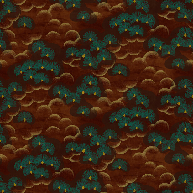 LILY POND – catifea imprimată cu nuferi stilizați, inspirată de arta japoneză