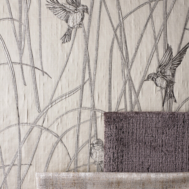 REEDBIRDS – Țesătură jacquard din mătase și in cu păsări printre trestii