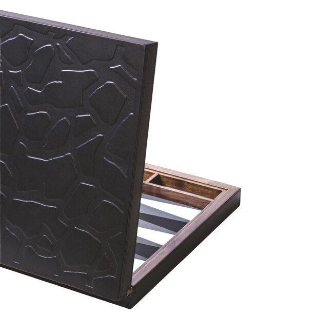 Joc de table din piele si lemn de nuc, negru TOSCA SAFARI