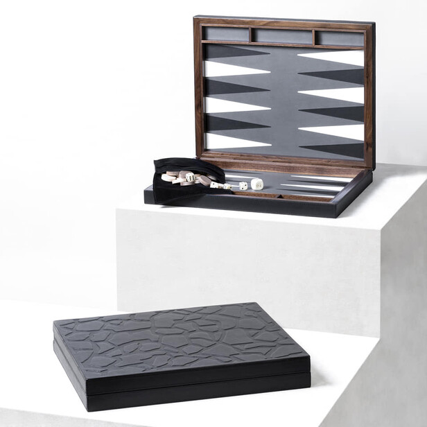 Joc de table din piele si lemn de nuc, negru TOSCA SAFARI