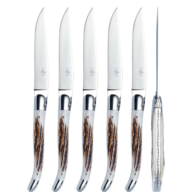 Set 6 cutite cu maner din corn de cerb, finisaj lucios FORGE DE LAGUIOLE