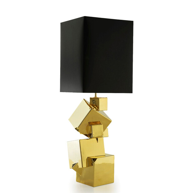 PYRITE - Lampa mare de masa cu bază din ceramică aurie și abajur din mătase neagră
