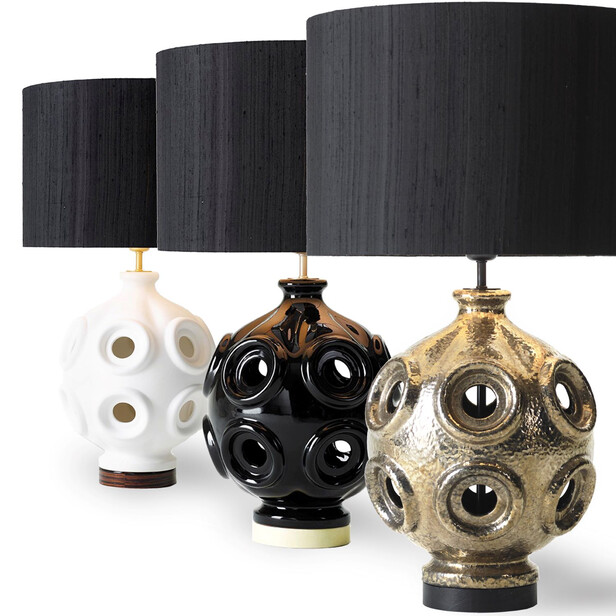 LIZ - Veioza cu bază din ceramică neagră glazurată și abajur textil negru