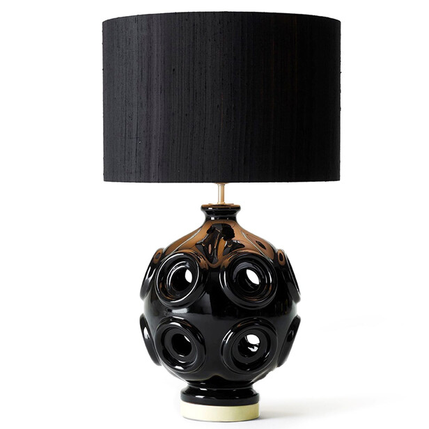 LIZ - Veioza cu bază din ceramică neagră glazurată și abajur textil negru