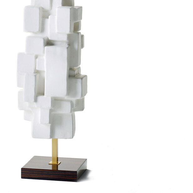 MARVIN - Lampă de masă cu bază din ceramică albă, accente aurii și abajur negru rectangular