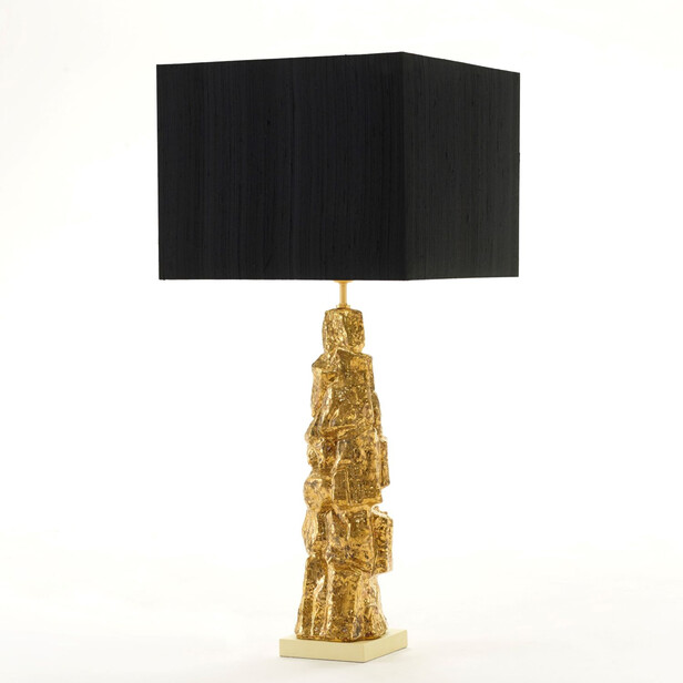 EDITH - Lampa de masa cu baza aurie din lemn sculptat