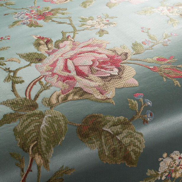 MONTEPULCIANO – Țesătură satinat-jacquard cu trandafiri pastel pentru tapițerie și draperii