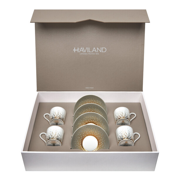 Set 4 cesti cu farfurii pentru cafea Souffle d’Or