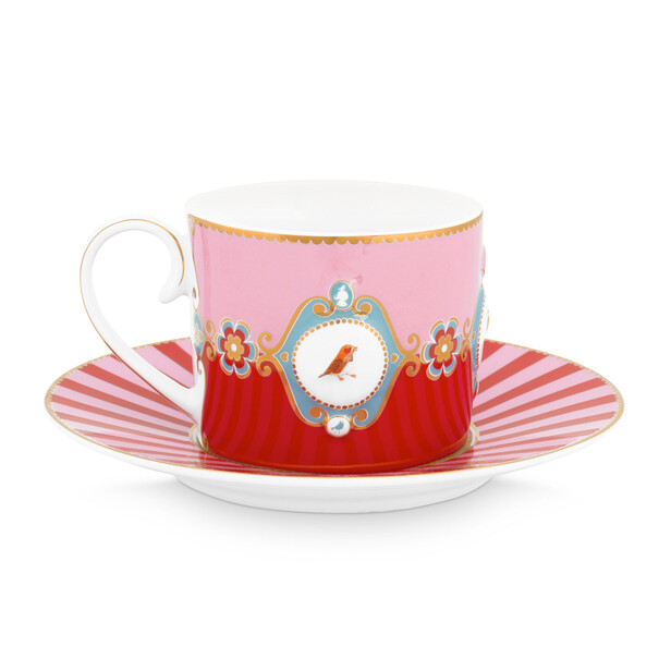Set 6 cesti cu farfurii pentru ceai Love Birds Red