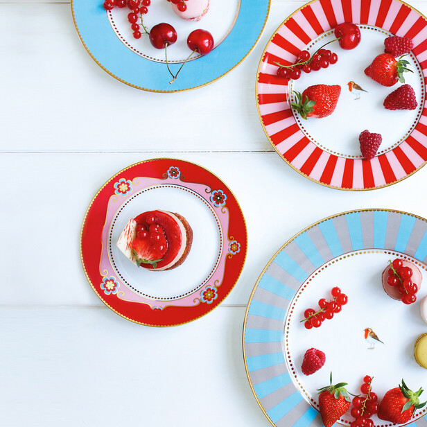 LOVE BIRDS RED STRIPES – Set 6 farfurii pentru aperitive din porțelan fin