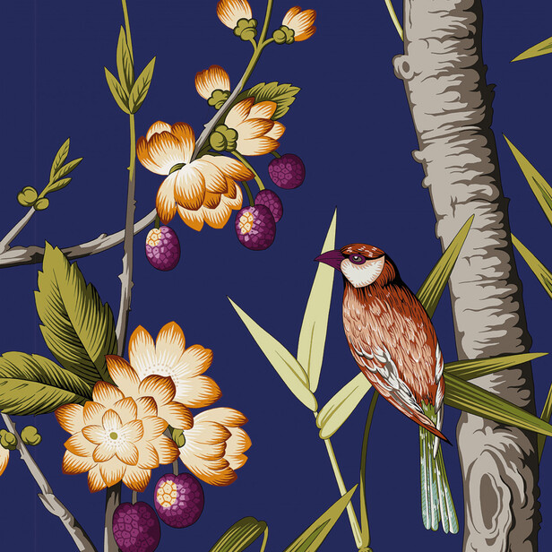 JOSEPHINE – Tapet panoramic pe pai japonez cu păsări exotice și bambus