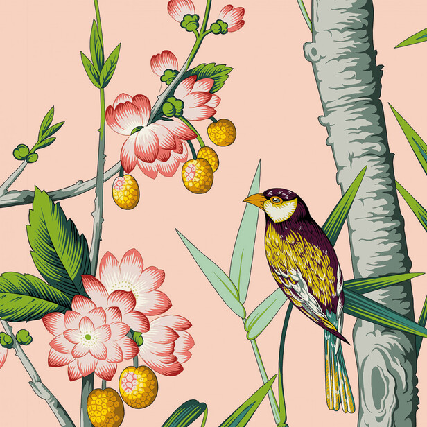 JOSEPHINE – Tapet panoramic pe pai japonez cu păsări exotice și bambus