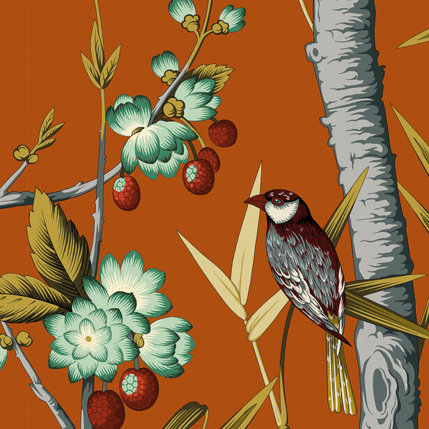 JOSEPHINE – Tapet panoramic pe pai japonez cu păsări exotice și bambus