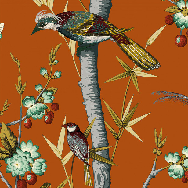 JOSEPHINE – Tapet panoramic pe pai japonez cu păsări exotice și bambus