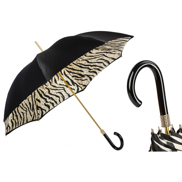BLACK TIGER-STRIPED – Umbrelă damă neagră cu imprimeu tigru