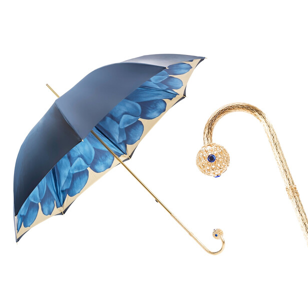 Umbrela albastra Dahlia cu decor interior