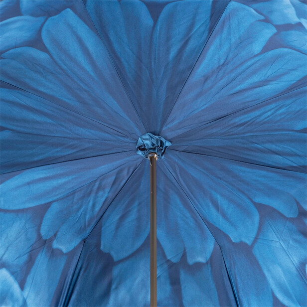 DAHLIA – Umbrelă damă bleumarin cu interior petale albastre și mâner din alamă