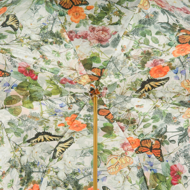 BEE SWAROVSKI – Umbrelă damă verde cu interior floral și mâner decor Albină cu cristale